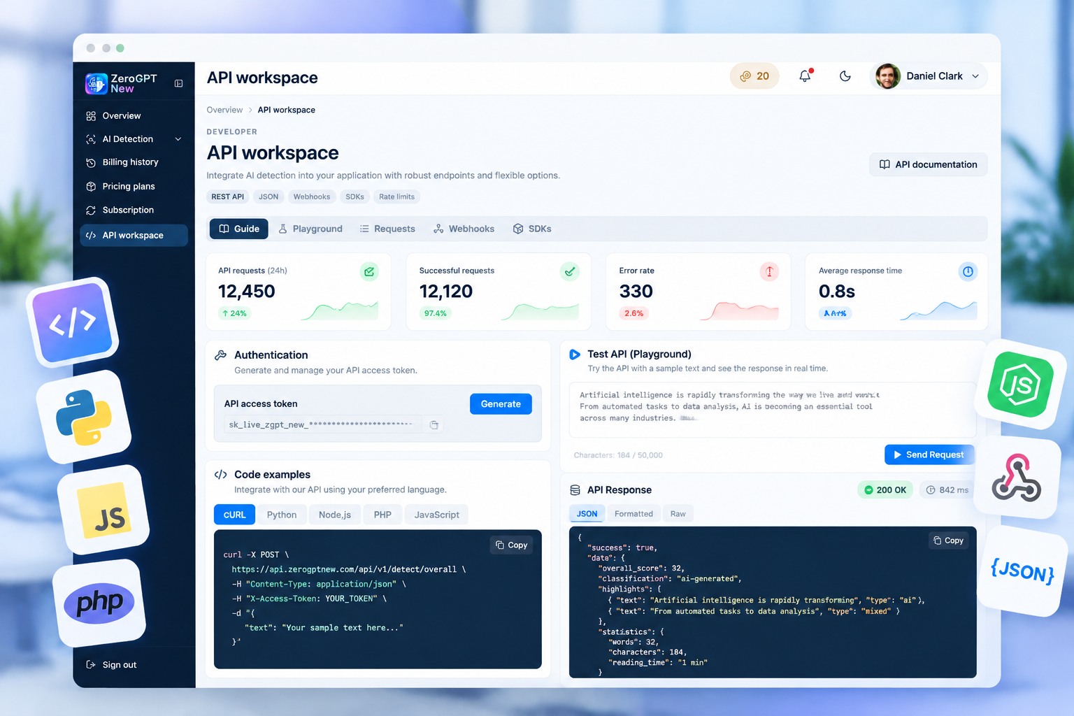 ZeroGPT New API integration and webhook documentation